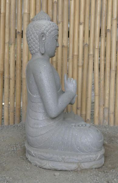 Product image 5 of the product “Seated Buddha made of Riverstone in Dharmachakra gesture of wheel of the teaching of the Dharma, H. 83cm. There is a stone eye on the left shoulder. ”